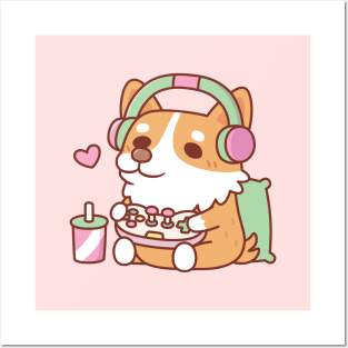 Cute Corgi Gamer Playing Video Game Posters and Art